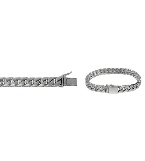 13mm Miami Cuban Curb Link Chain Bracelet with Security Clasp, 8" - 8.5" Length, Sterling Silver